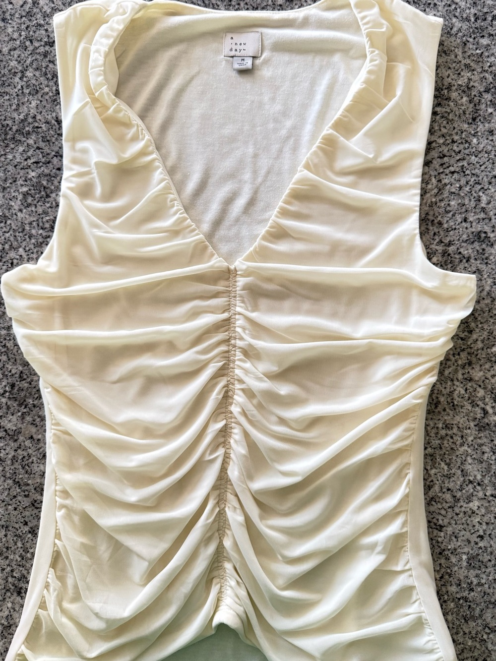a new day Cream Ruched V-Neck Tank Top